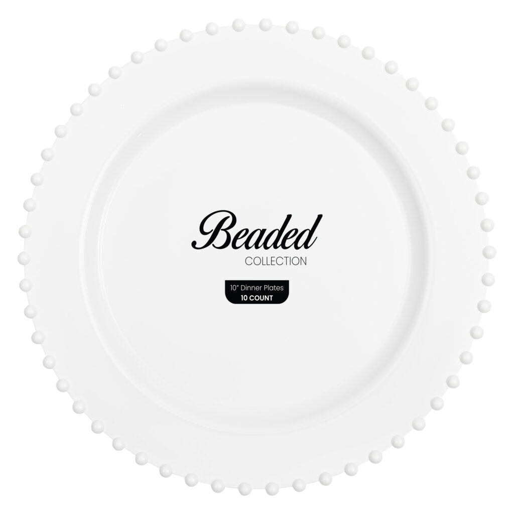 Beaded Collection White 10" Dinner Plates#Color_White