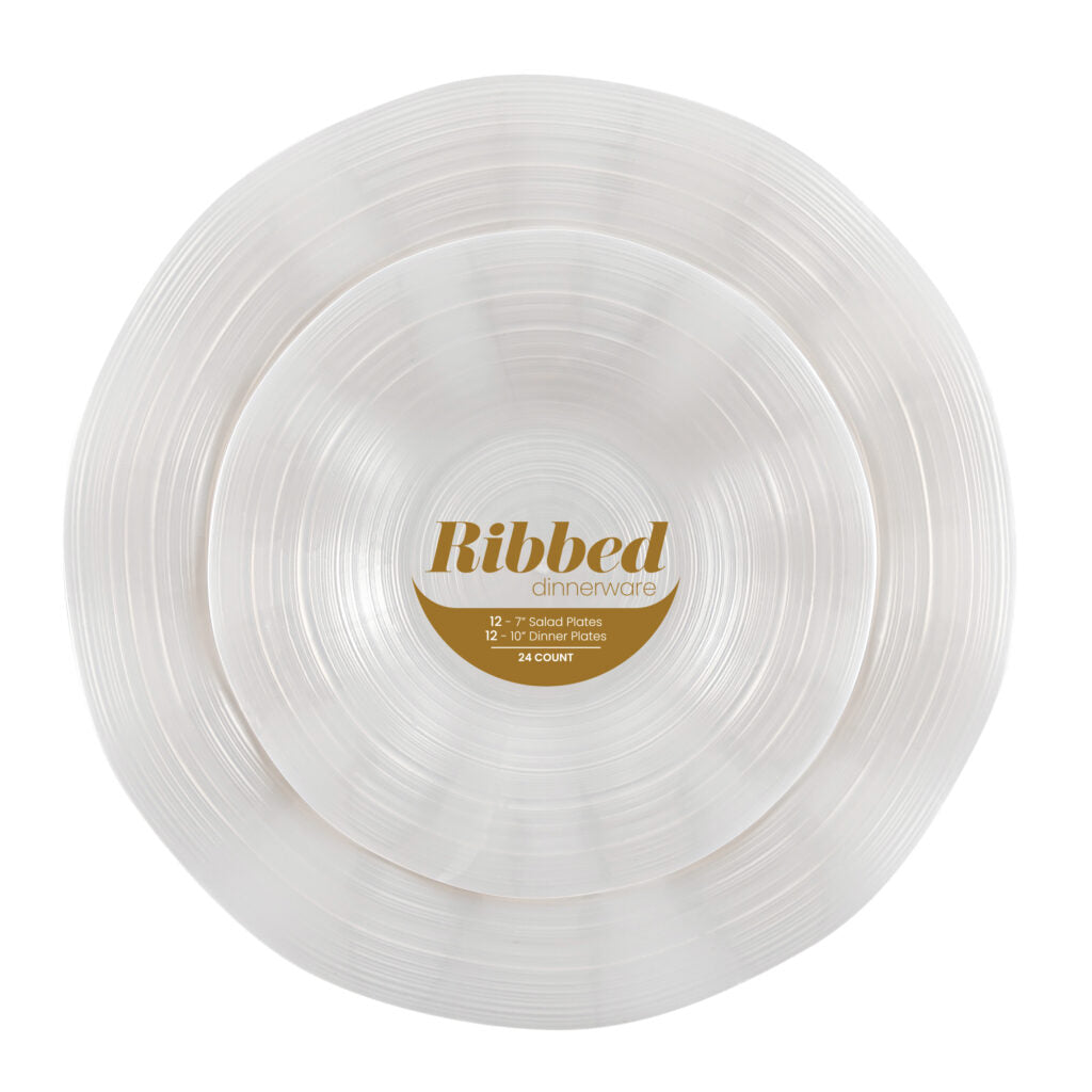 Ribbed Combo Pearl 7″ & 10″ Plates - 24 Count - The Closeout Connection