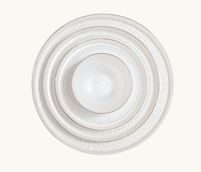 White Pearlized Beaded Glass Dinnerware Collection