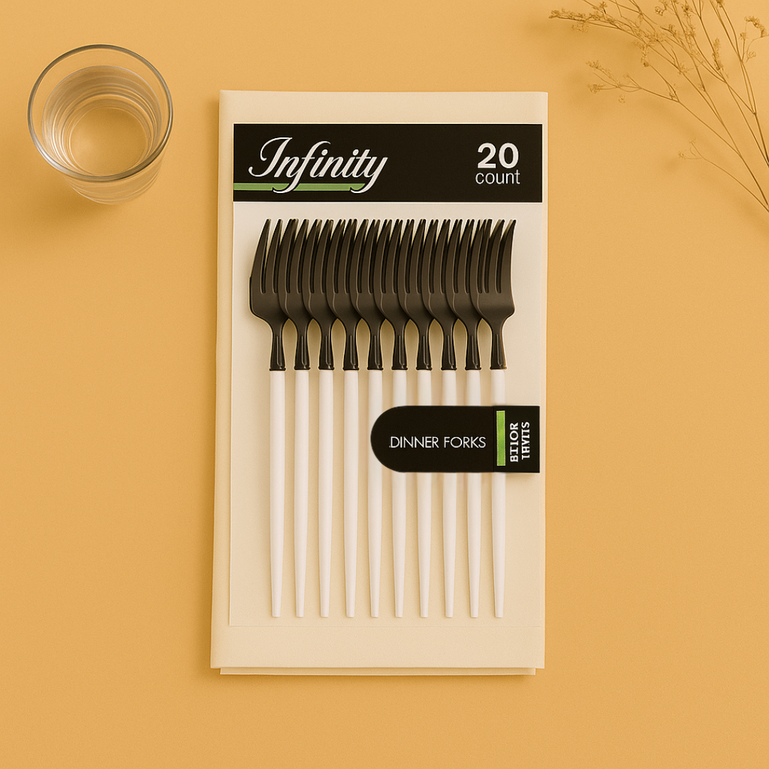 White/Black Dinner Forks- 20 Count