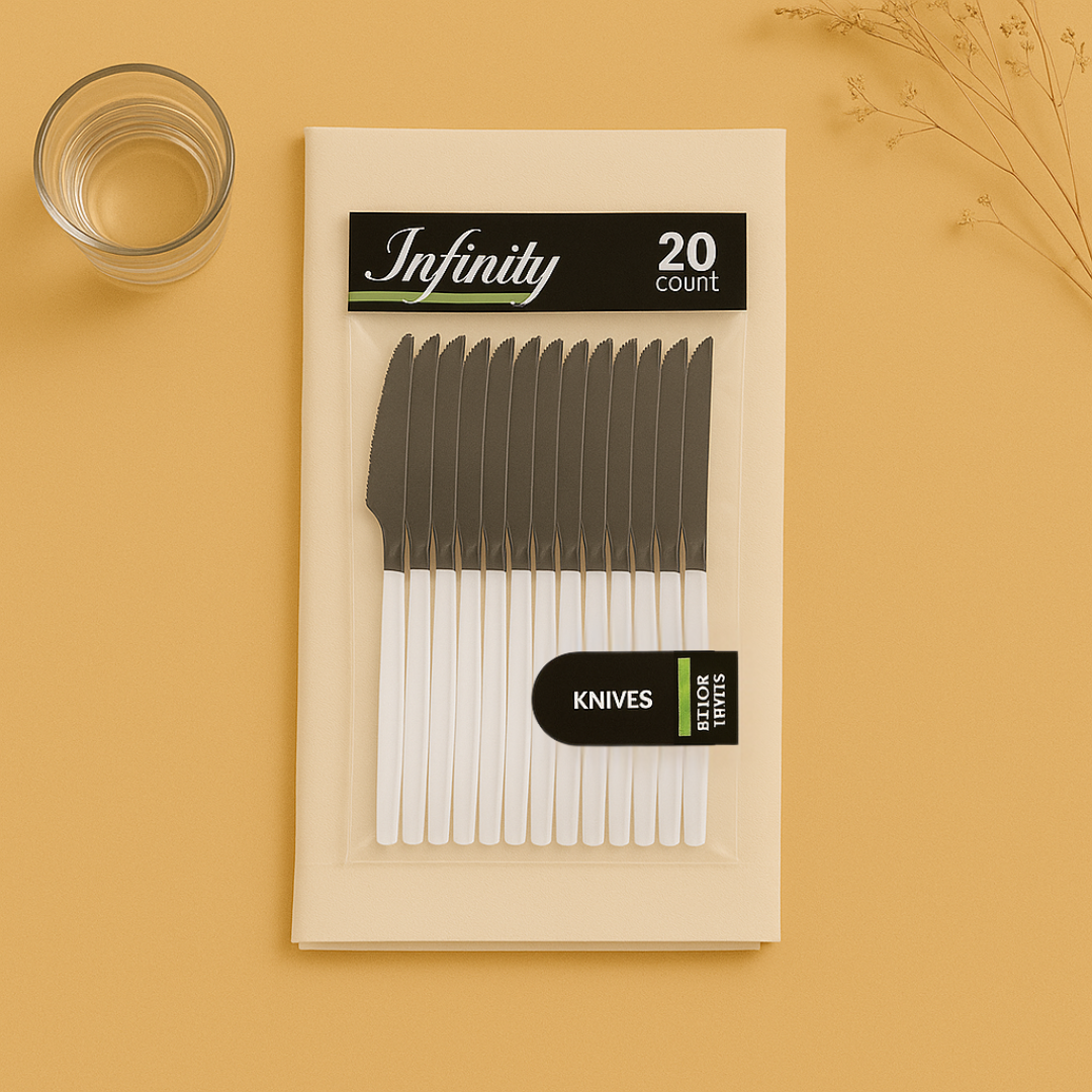 Infinity Flatware White/Black Knives- 20 Count