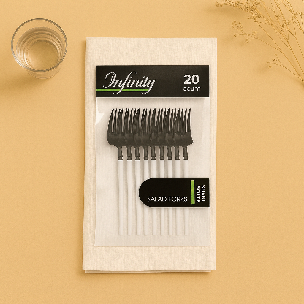 White/Black Salad Forks - 20 Count