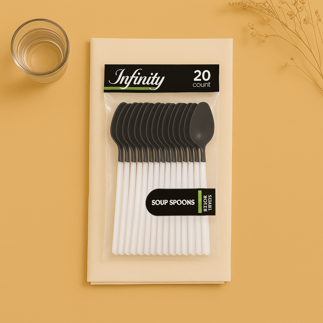 White/Black Soup Spoon - 20 Count