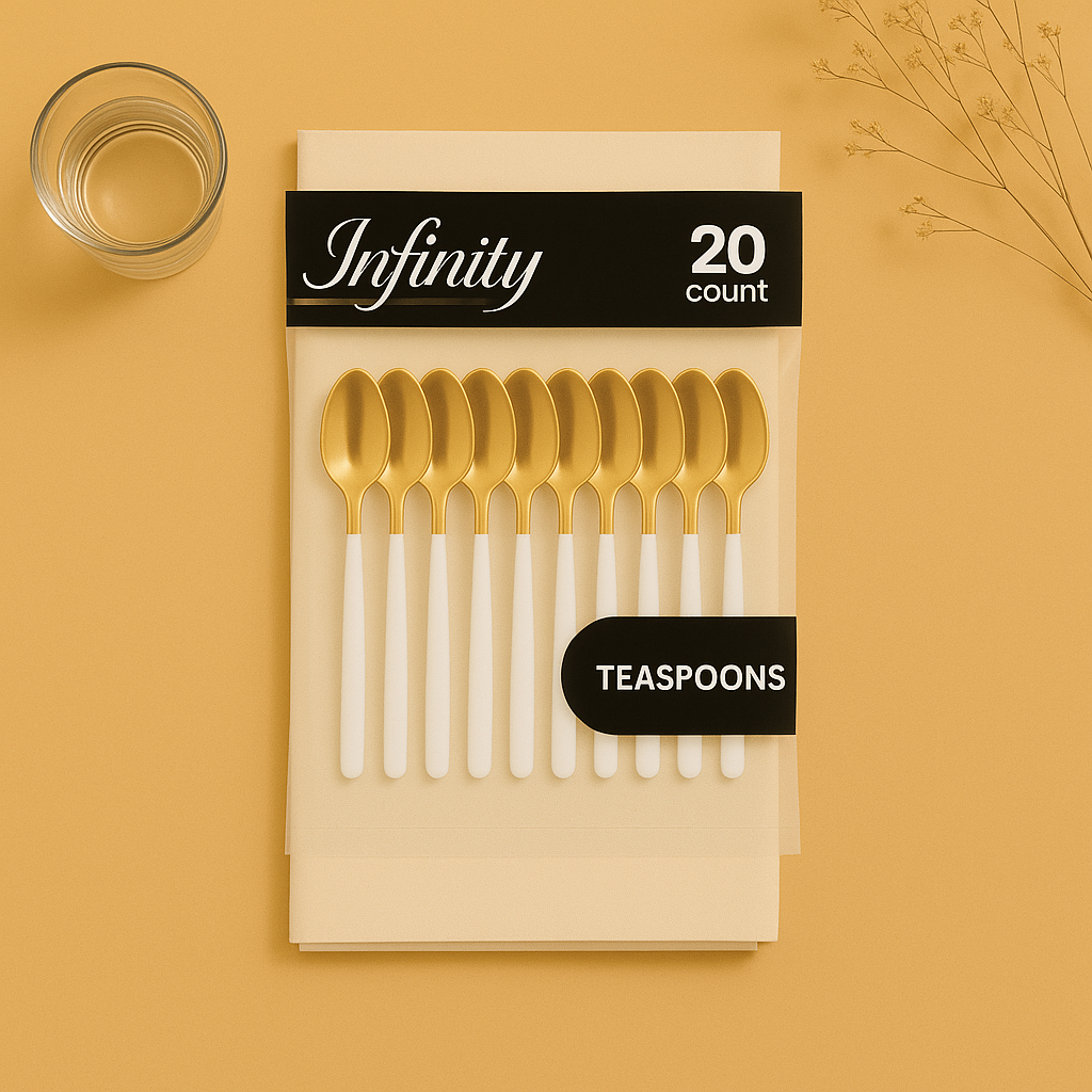 Gold and White Teaspoons- 20 Count