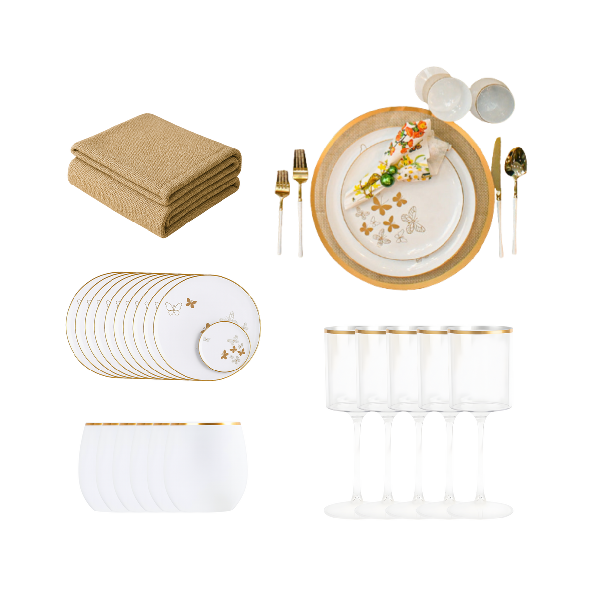 154 Piece Set - Ivory and Gold Petal Scape 10 Guests