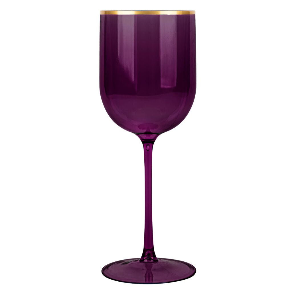 Wine Glasses Purple Gold Rim -  5 Count