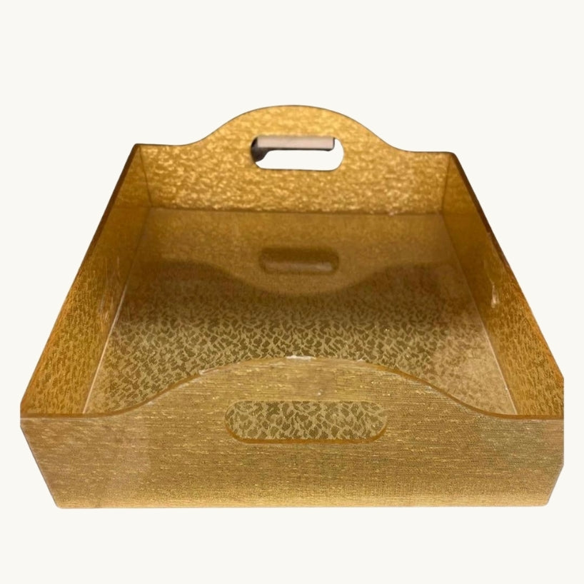 Gold Lucite Tray with Handles 10.2" x 14"