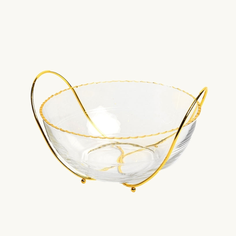 Monte Carlo Large Gold Rimmed Bowl with Gold Metal Stand 69 oz