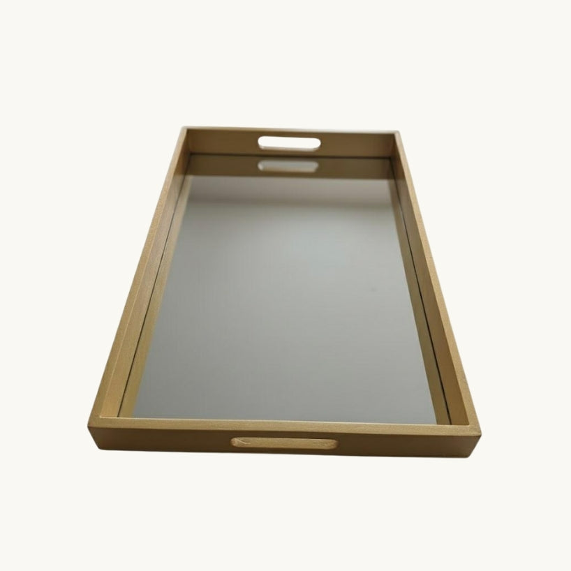 Gold Glass Bottom Tray With Handle