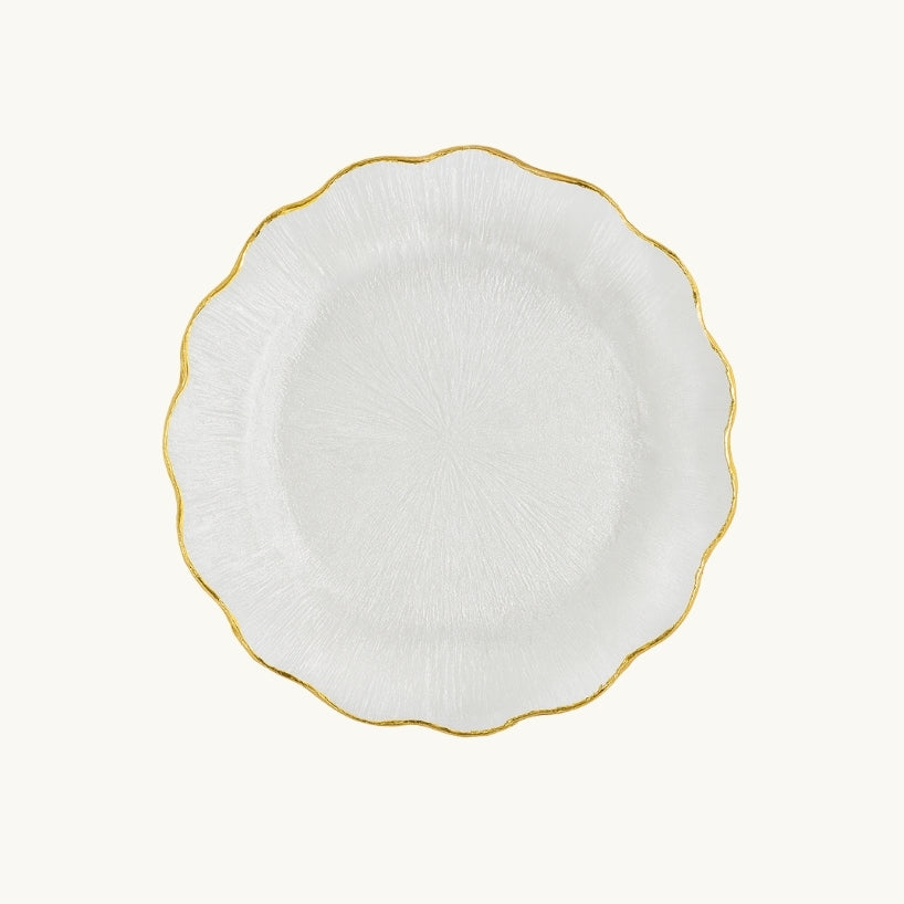 Large Round Clear Glass Plate with Gold Rim