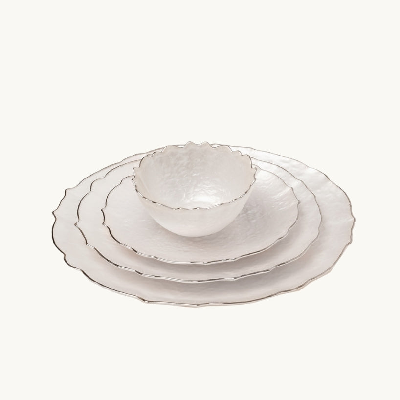 Glass Dinner plate with Silver Rim