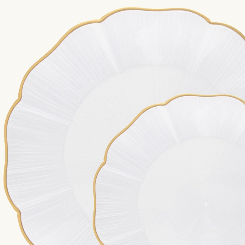 Petal Collection Pearl/Gold Rim Plastic Plates 7" & 10"