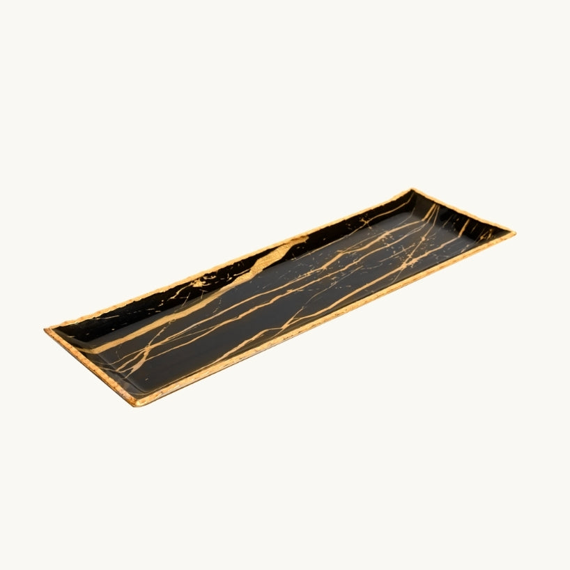 Rectangular Black with Gold Marbled Tray