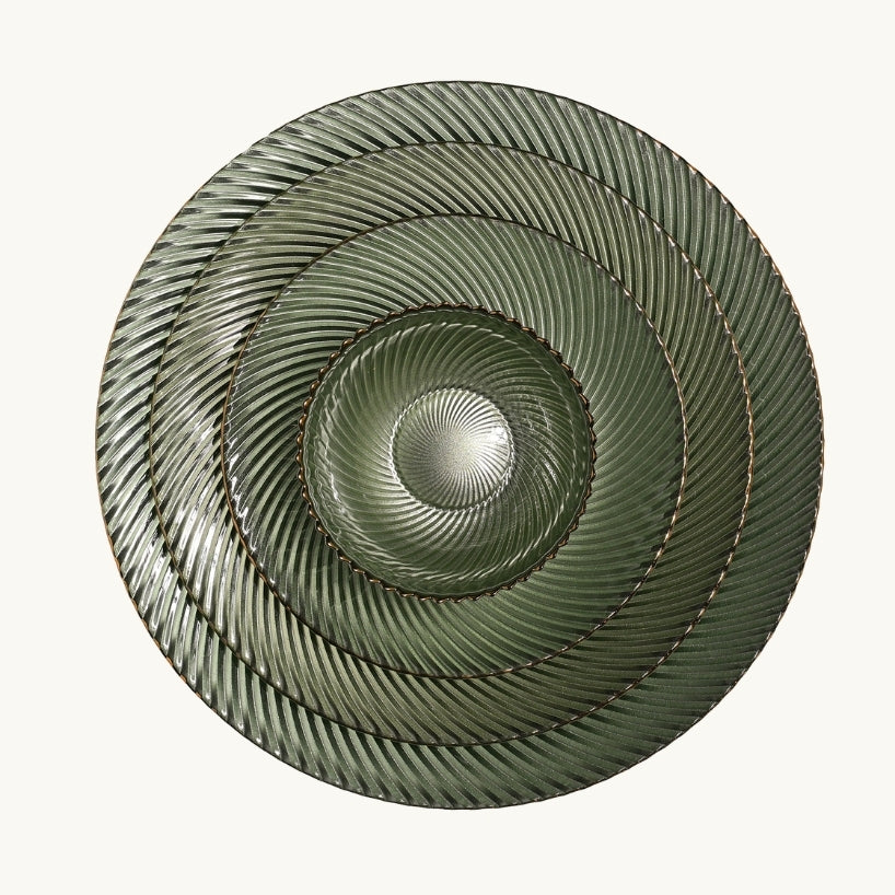 Olive Green Ribbed Glass Dinnerware Collection
