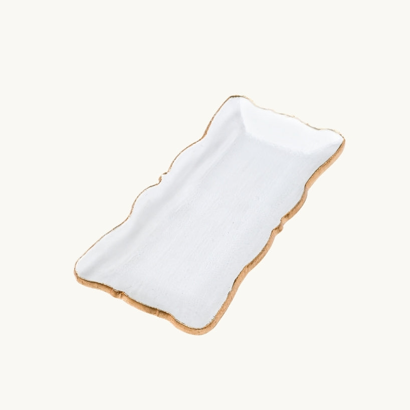 Rectangular Clear Glass Tray with Gold Rim