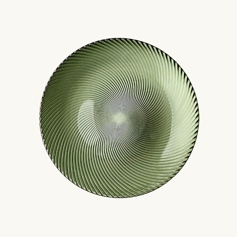 Olive Green Ribbed Glass Dinnerware Collection