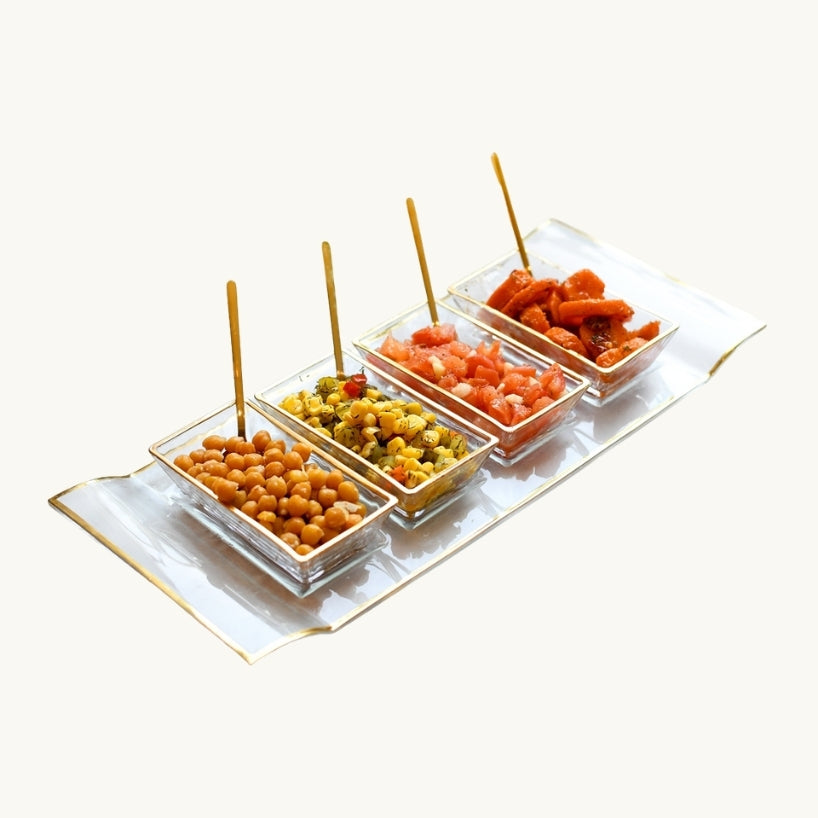 Invigo Living Clear Tray with Rectangular Bowls/Spoons 40.6 x 18 x 4.3 cm