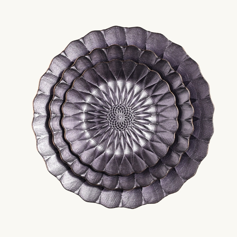 Violet Glass Dinnerware Plates & Bowls with Gold Rim