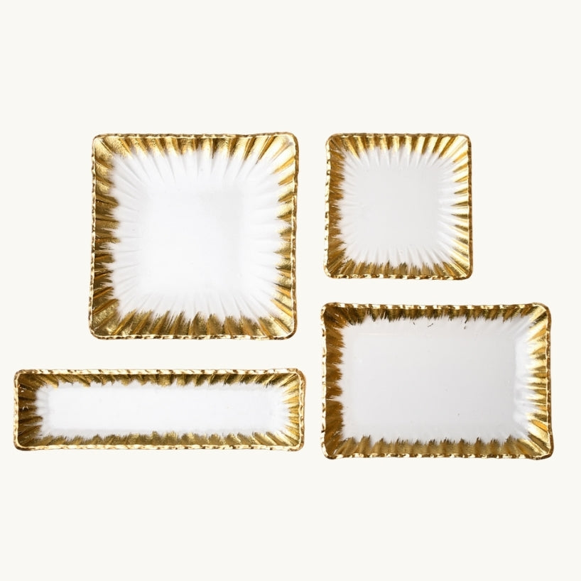 Clear Rectangular Glass Tray with Gold Rim