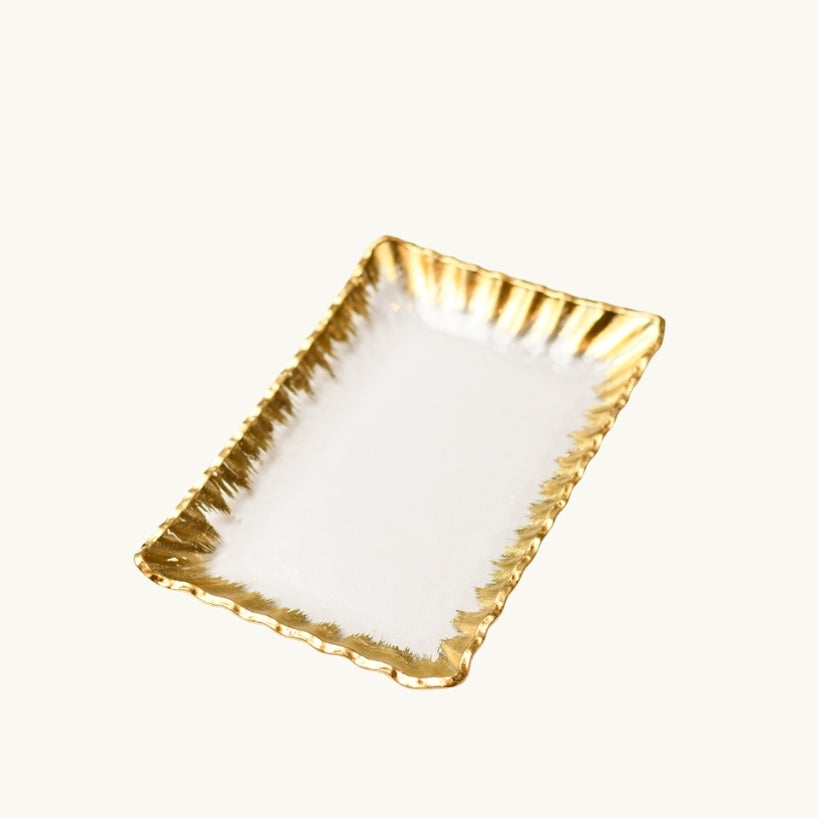 Clear Rectangular Glass Tray with Gold Rim