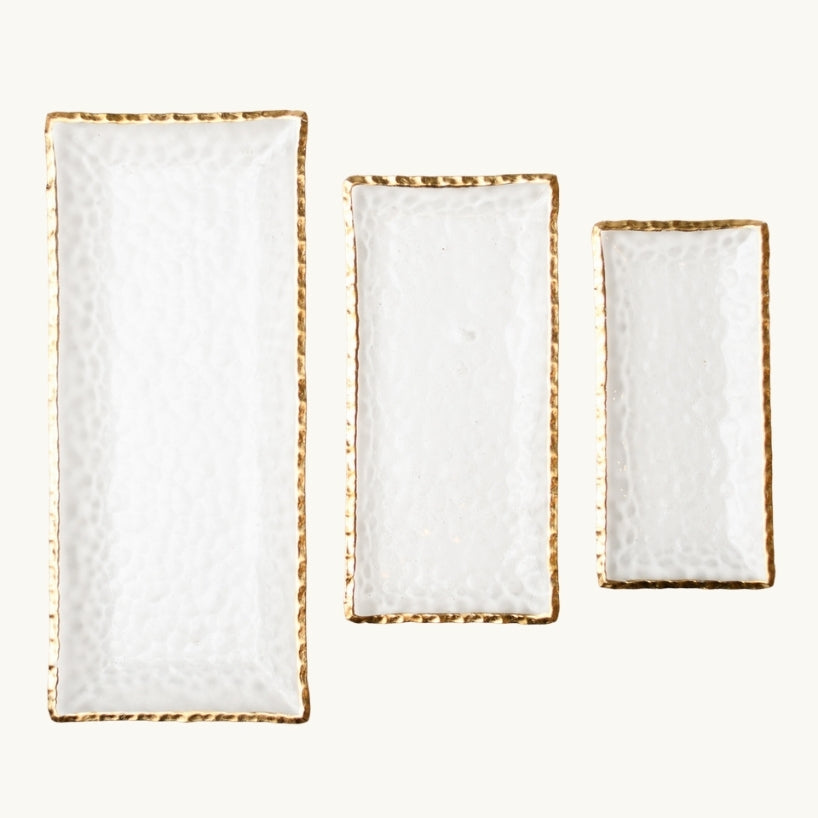 Clear Rectangular Glass Tray with Gold Rim - SM 22 x 10.5 x 2 cm