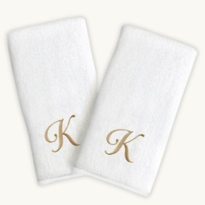 Six Monogrammed Fingertip Towel Set White and Gold