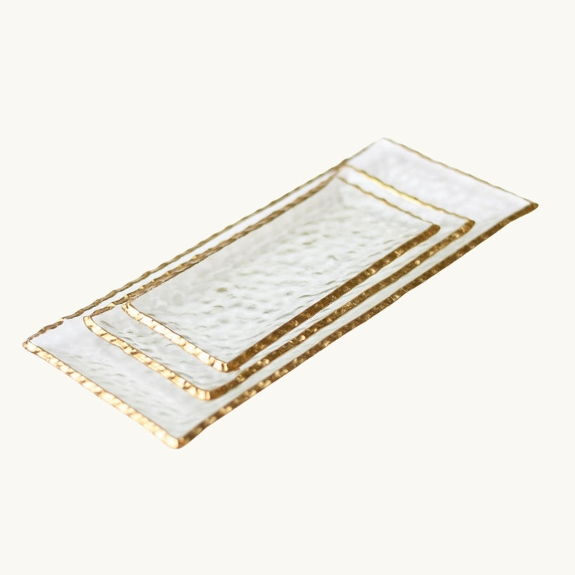 Clear Rectangular Glass Tray with Gold Rim - SM 22 x 10.5 x 2 cm