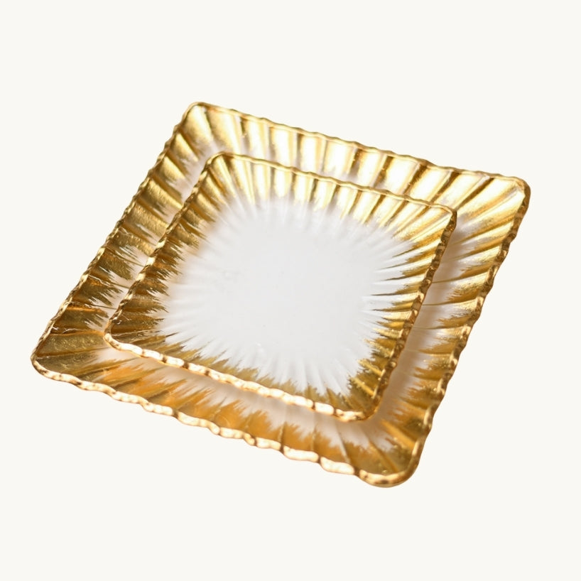Clear Square Glass Tray with Gold Rim Lifted Edges 28 x 28 x 3 cm