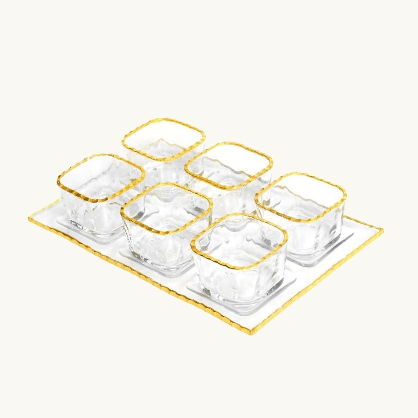 Monte Carlo Gold Rimmed Mini Sampler Cups & Trays Set of 6 23.5" x 15.5" x 5"