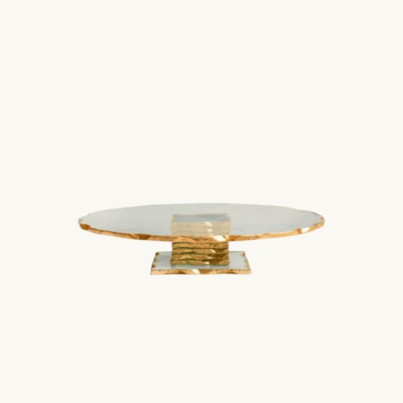 Monte Carlo Gold Rimmed Glass Cake Stand 8"