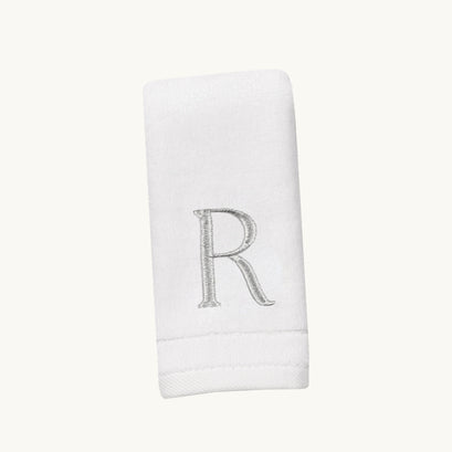 New Six Monogrammed Fingertip Towel Set White and Silver