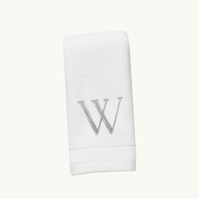 New Six Monogrammed Fingertip Towel Set White and Silver