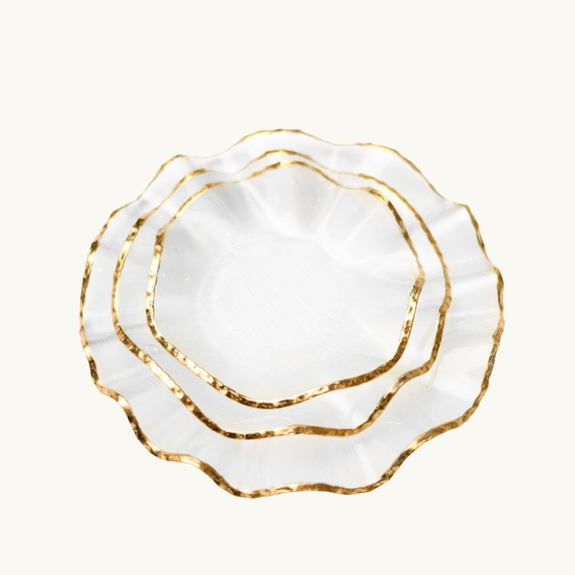 Round Clear Glass Plate with Gold Rim