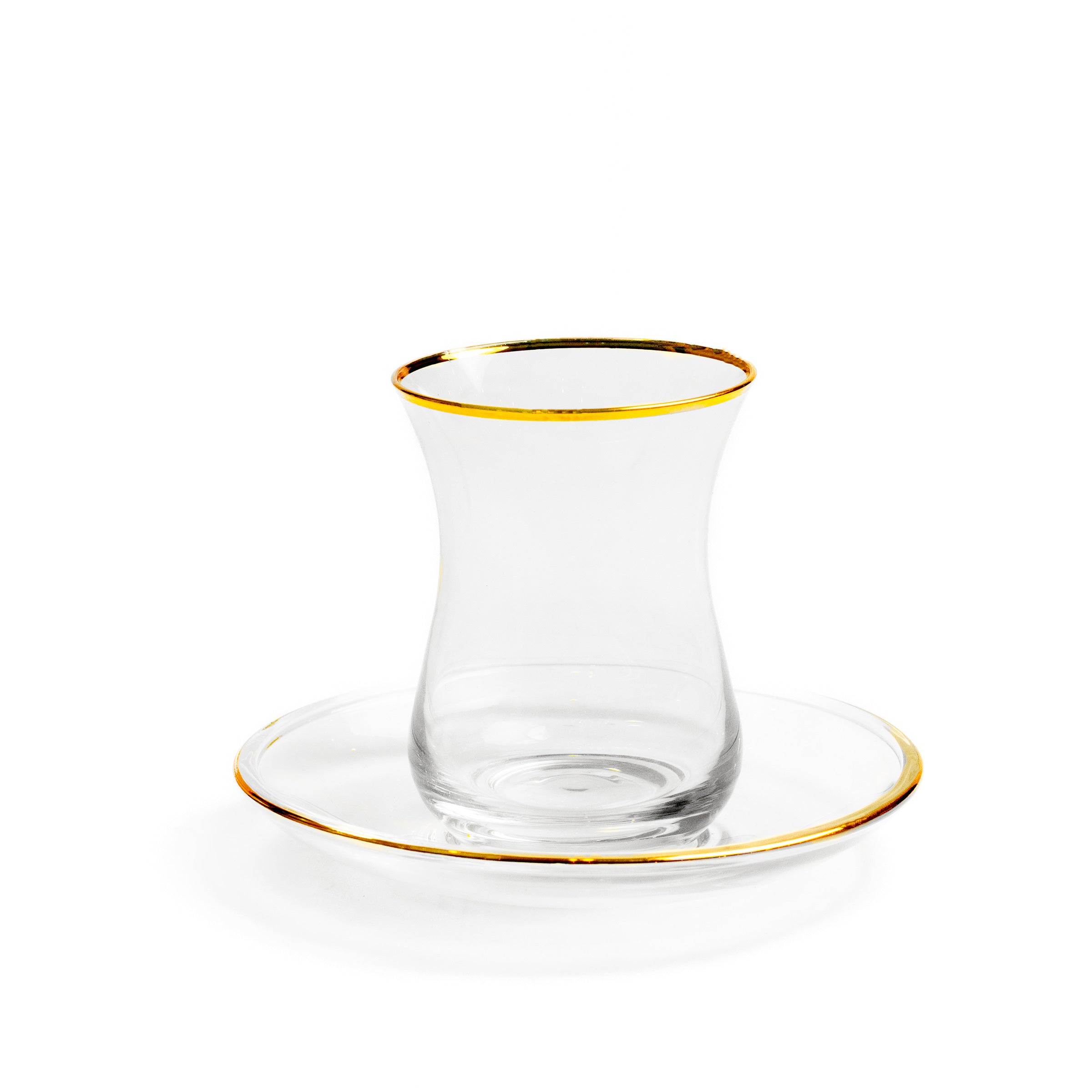 Gold Rimmed Glass Kiddush Cup & Saucer