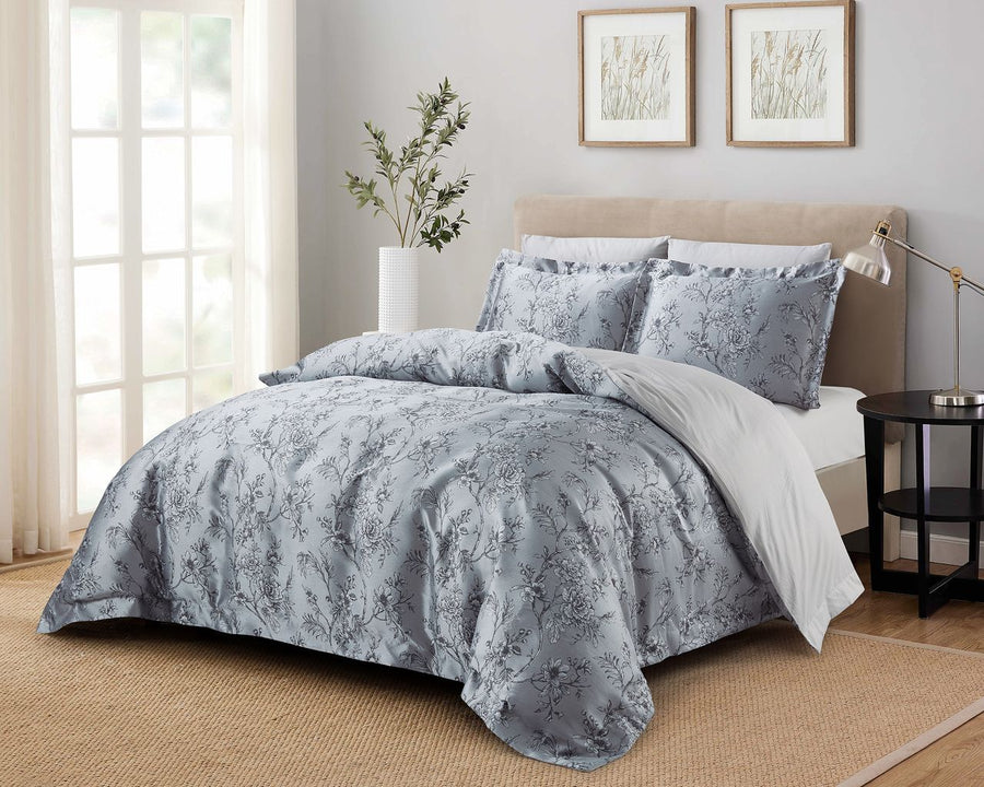 Jolie Grey Jacquard Bedding Set 250 Thread Count - 8 Piece Set - The Closeout Connection
