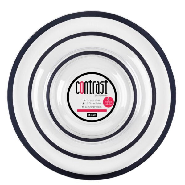 Contrast Clear Black Rim Combo Plates - 24 ct
