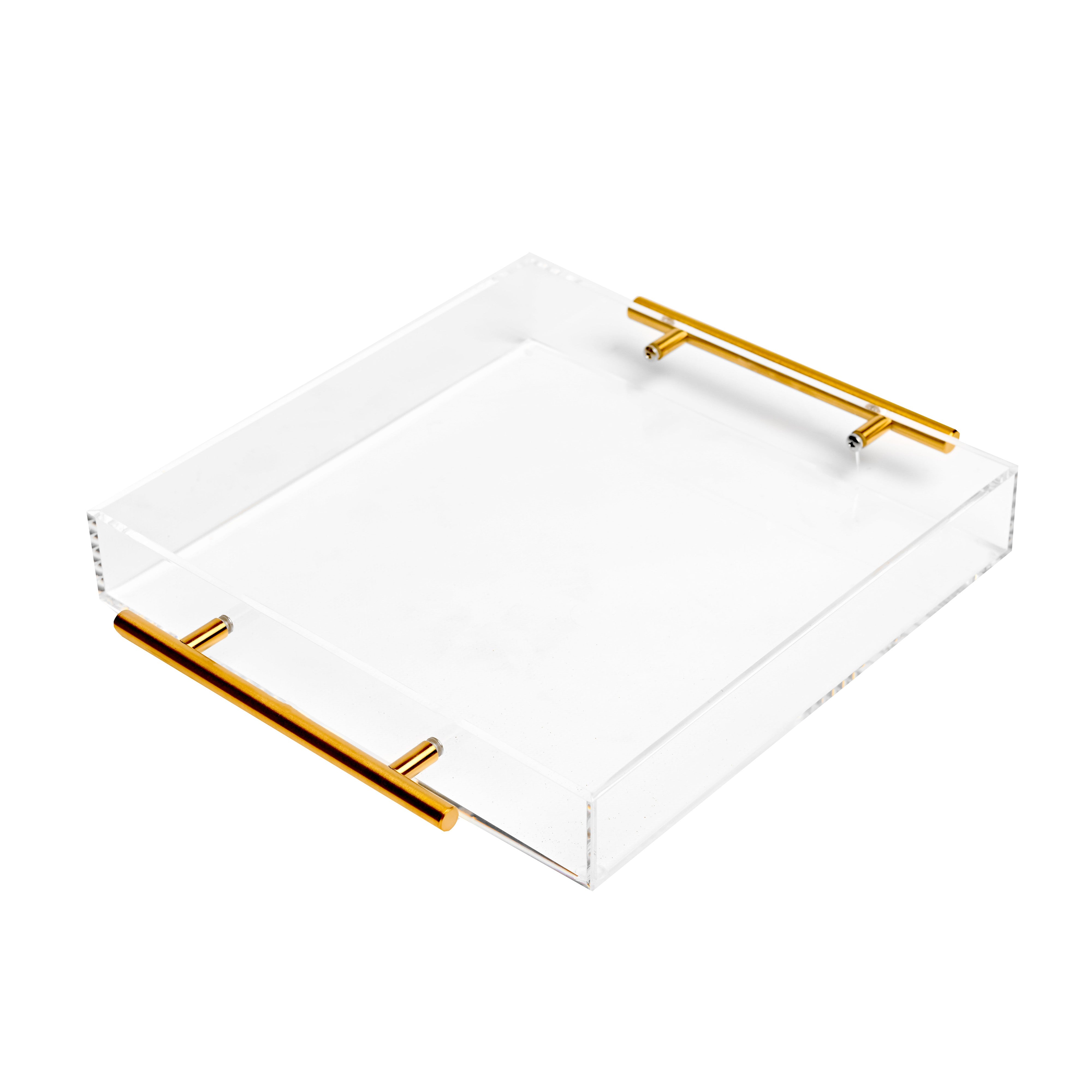 Clear Lucite Tray With Gold Handles 12" x 12"#Size_12" x 12"