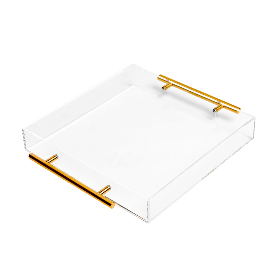 Clear Lucite Tray With Gold Handles 12" x 12"