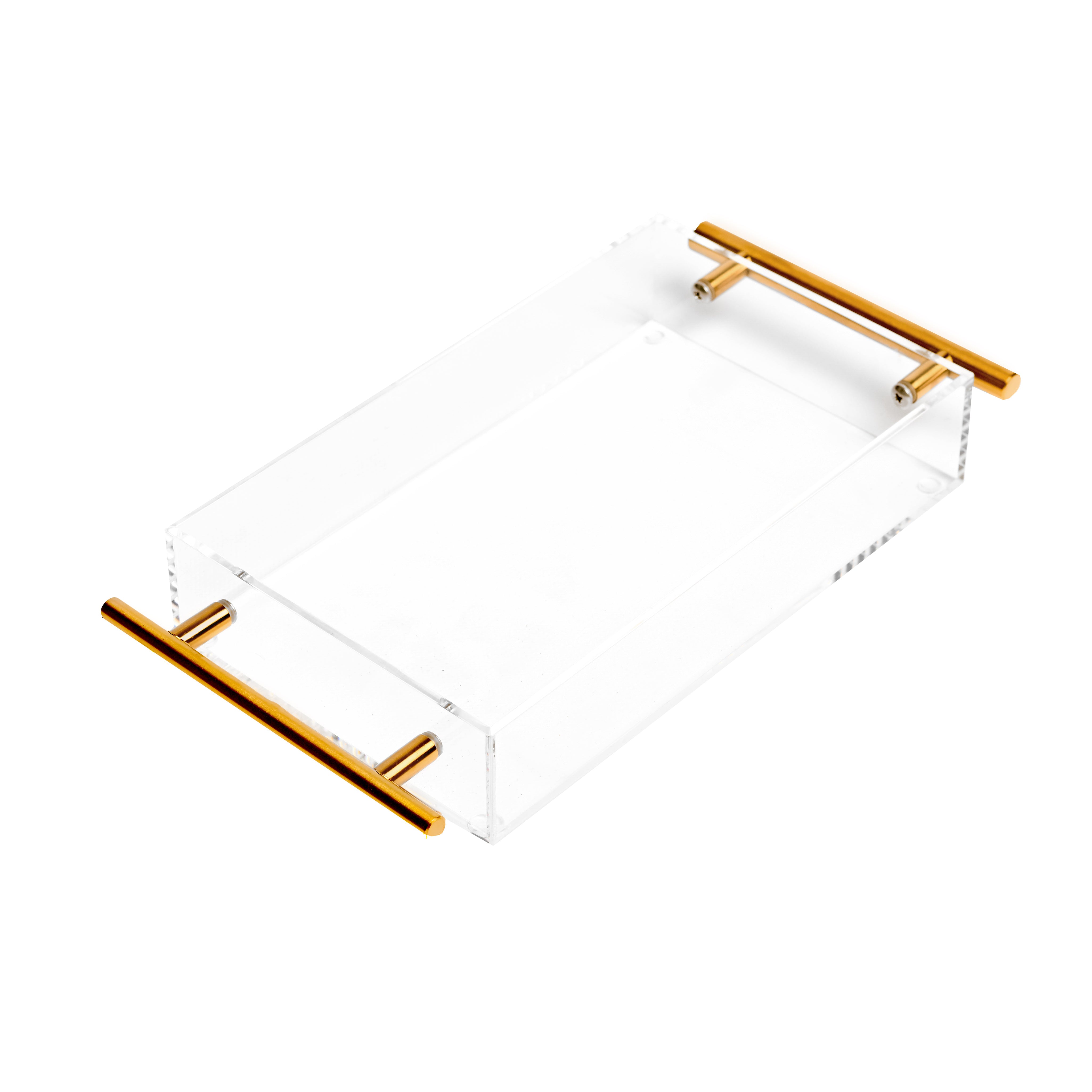 Clear Lucite Tray With Gold Handles 6" x 10"#Size_6" x 10"