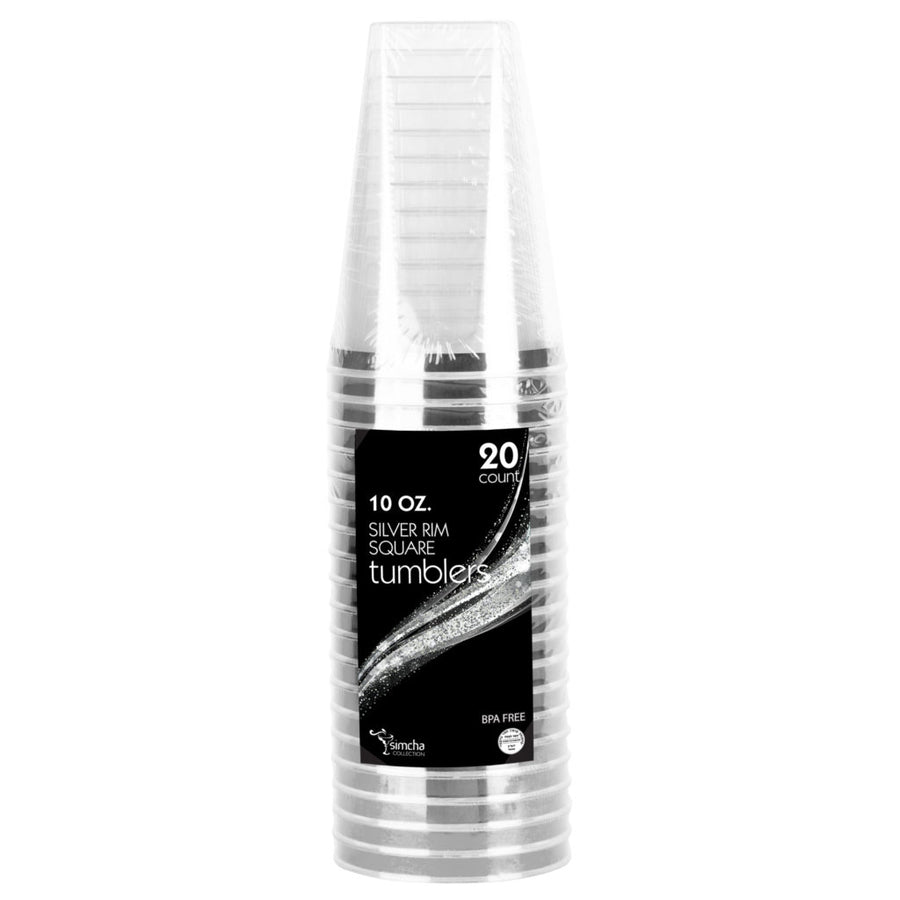 Silver Rim Square Tumblers - 20 Count - The Closeout Connection
