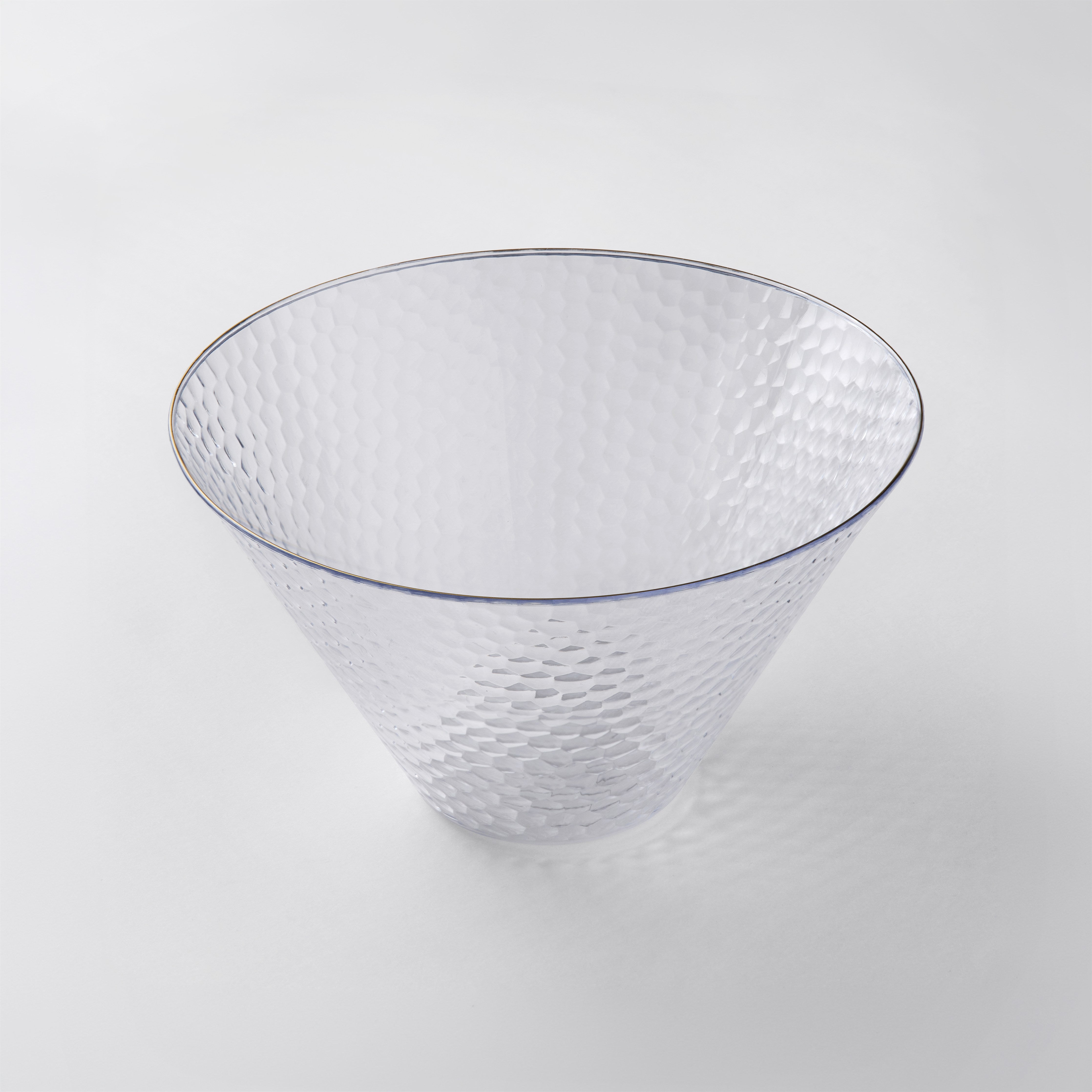 Clear cone salad bowl with gold rim, medium #Color_Clear-Gold