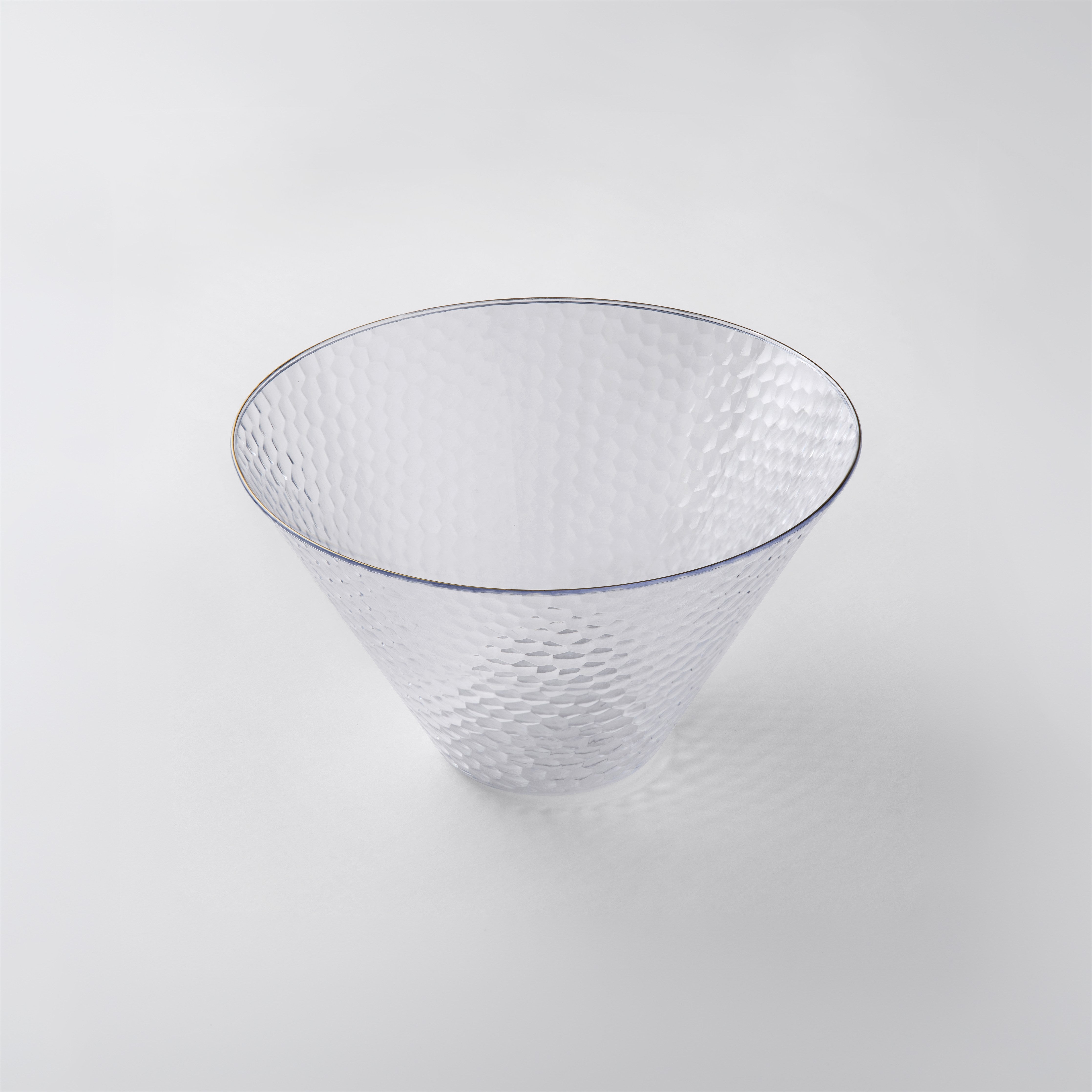 Clear cone salad bowl with gold rim, small #Color_Clear-Gold