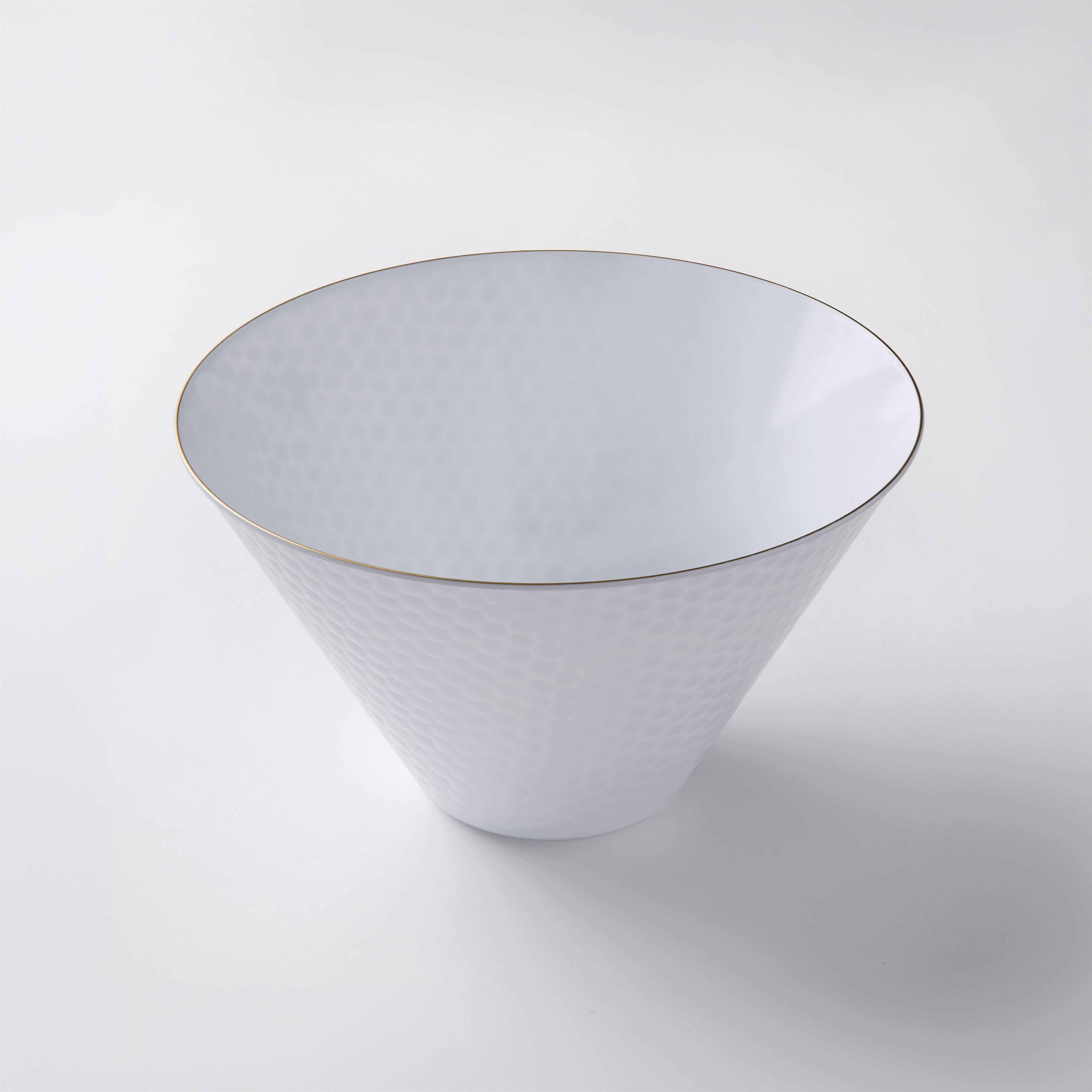 White cone salad bowl with gold rim, medium #Color_White-Gold