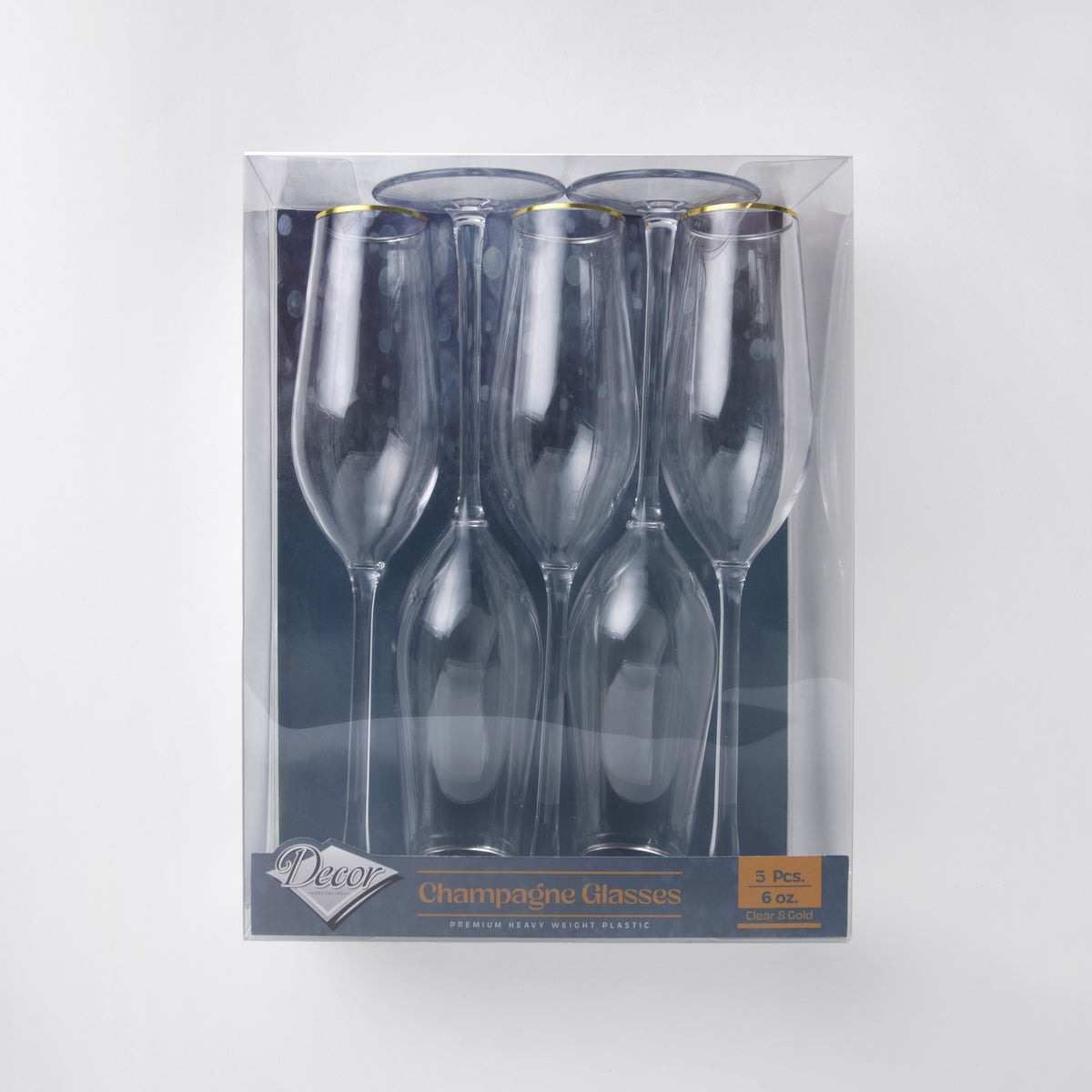 Decor Champagne Flutes Clear/Gold Rim 6 oz - 5 Count