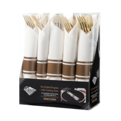 Decor Pre-Rolled Napkin with Gold Cutlery retail pack
