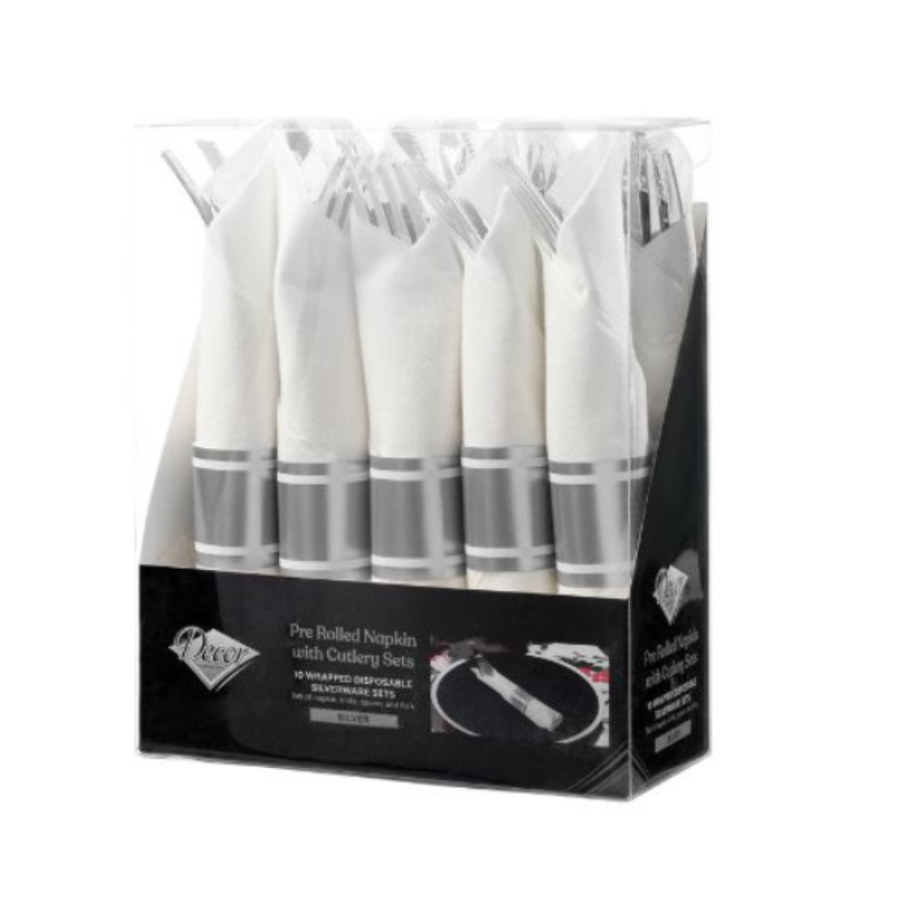 Decor Pre-Rolled Napkins with Silver Cutlery retail box #Color_Silver