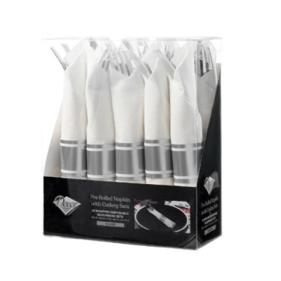 Decor Pre-Rolled Napkin with Silver Cutlery retail pack