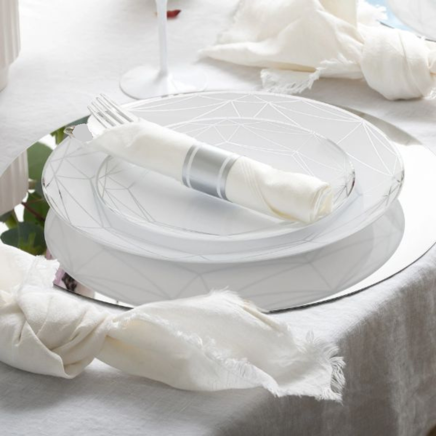 Pre-rolled napkin with silver cutlery table setting #Color_Silver