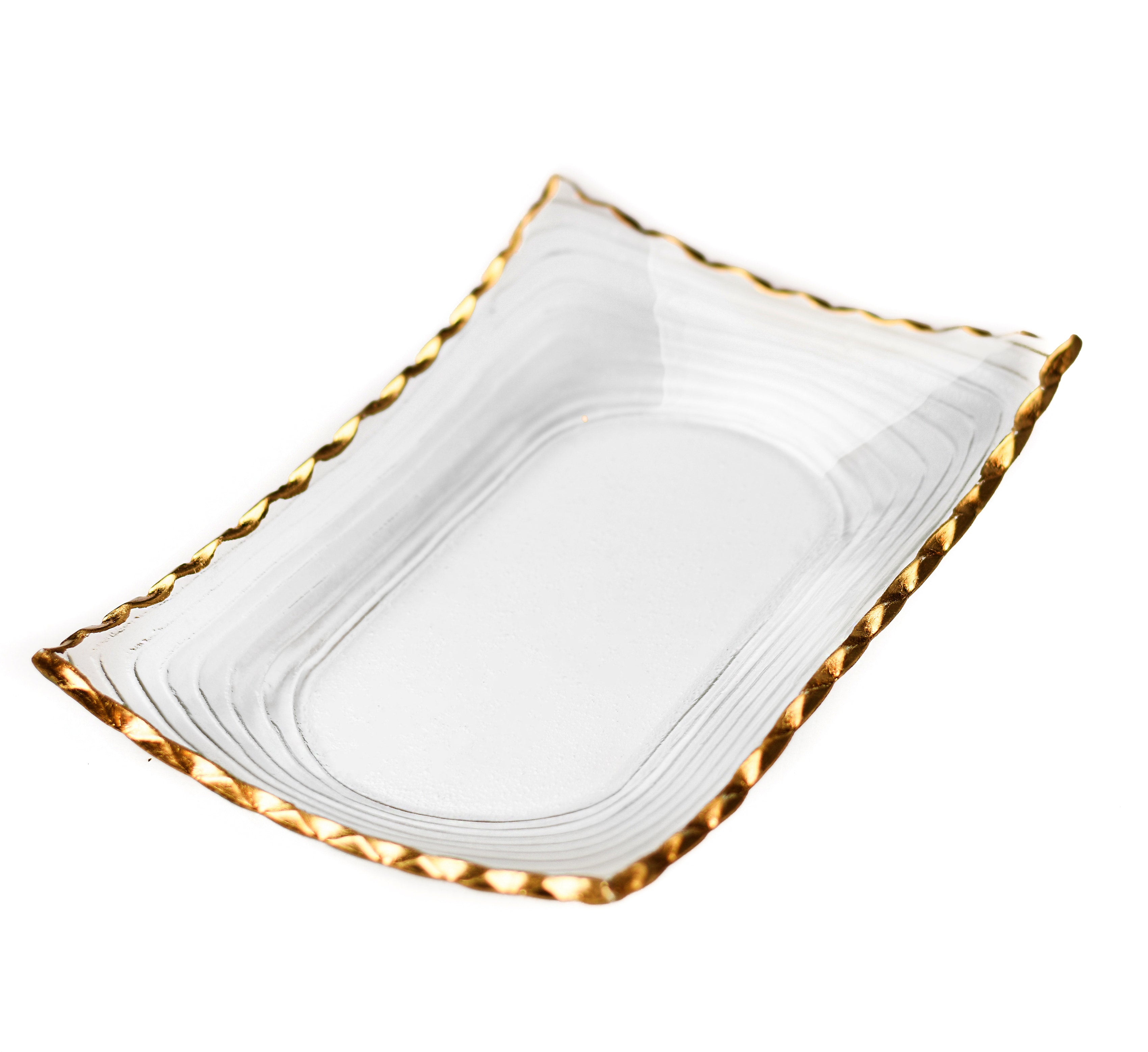 Rectangular Clear Glass Tray with Gold Rim