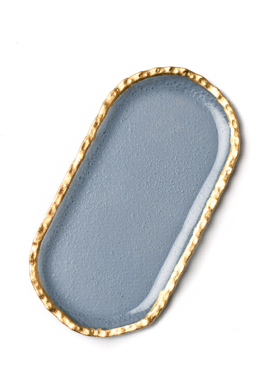 Oval Blue Glass Tray with Gold Rim - The Closeout Connection